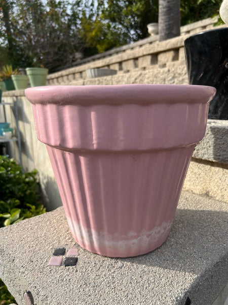 Garden City Pink Glazed Ribbed Jardiniere