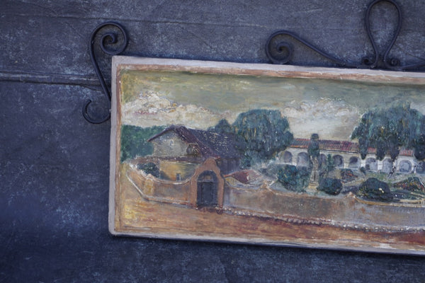 San Juan Capistrano Plaster Scenic Tile in Custom Wrought Iron Frame CA2627