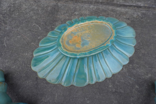Catalina Island Pottery Set, Scalloped Bowl and Pair of Candlesticks CA2643