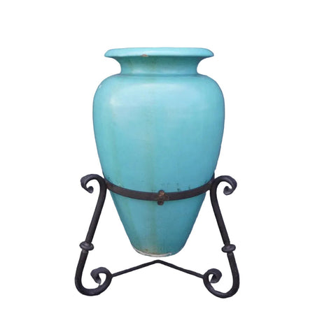 Pacific Oil Jar in Turquoise with Original Wrought Iron Stand CA2646