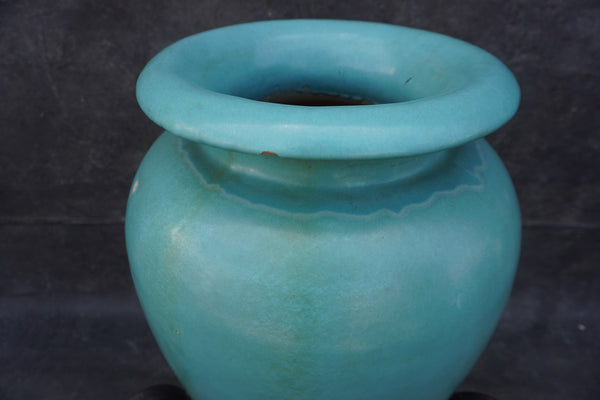 Pacific Oil Jar in Turquoise with Original Wrought Iron Stand CA2646