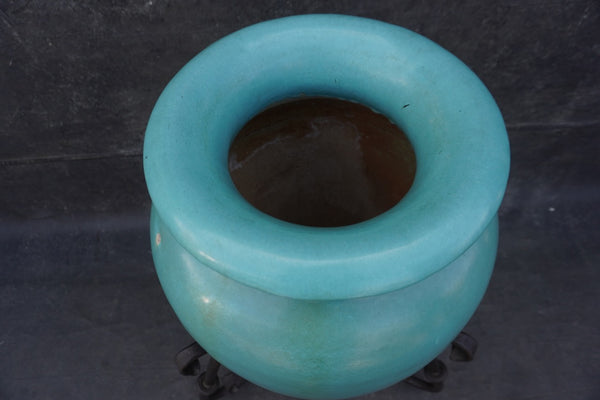 Pacific Oil Jar in Turquoise with Original Wrought Iron Stand CA2646