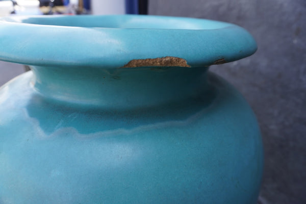 Pacific Oil Jar in Turquoise with Original Wrought Iron Stand CA2646