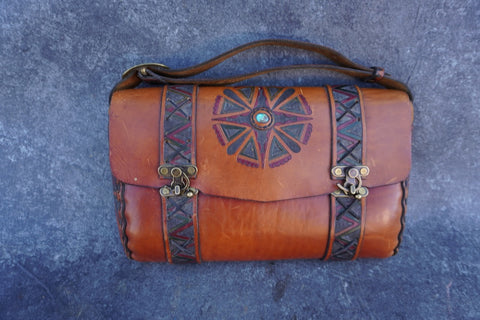 Hand tooled American Indian Style saddle bag