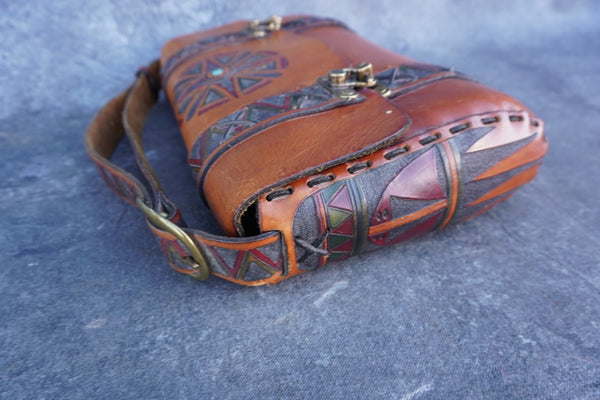 Hand tooled American Indian Style saddle bag