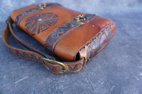 Hand tooled American Indian Style saddle bag