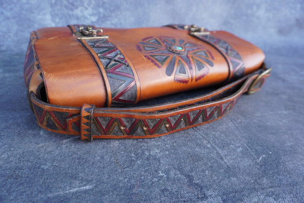 Hand tooled American Indian Style saddle bag