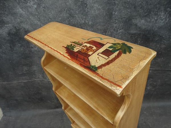 Monterey Style Crackle Bookcase with Painted Mexican Village Scene on Its Top F2463