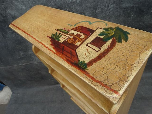 Monterey Style Crackle Bookcase with Painted Mexican Village Scene on Its Top F2463