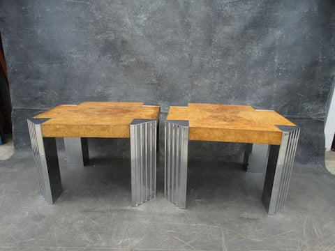 1970s Pair of Skyside End Tables in the Style of Milo Baughman With Burl Walnut Wood, pair F2478