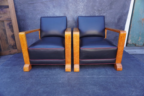 French Art Deco Club Chairs, Pair F2540