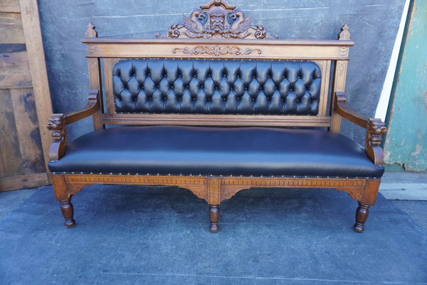 Gilded Age American Gothic Waiting Room Bench in Oak F2541