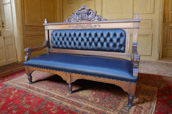 Gilded Age American Gothic Waiting Room Bench in Oak F2541