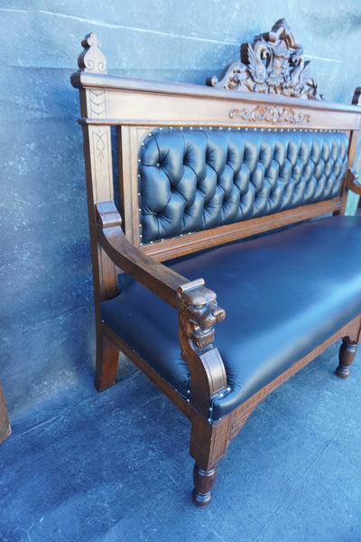 Gilded Age American Gothic Waiting Room Bench in Oak F2541