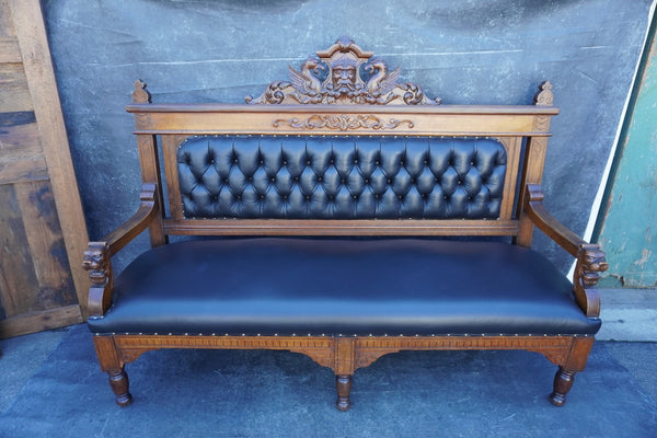 Gilded Age American Gothic Waiting Room Bench in Oak F2541