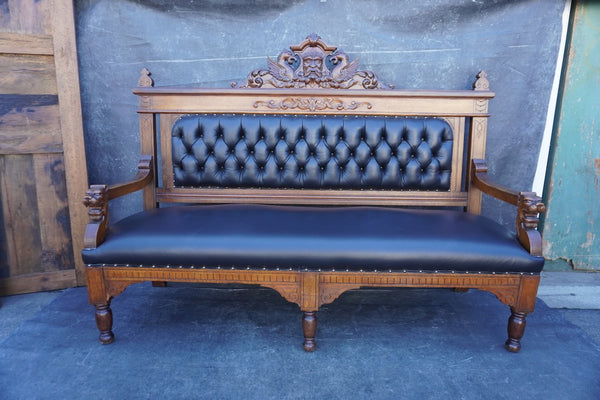 Gilded Age American Gothic Waiting Room Bench in Oak F2541