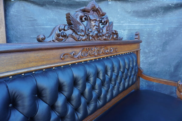 Gilded Age American Gothic Waiting Room Bench in Oak F2541