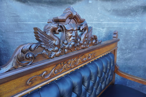 Gilded Age American Gothic Waiting Room Bench in Oak F2541