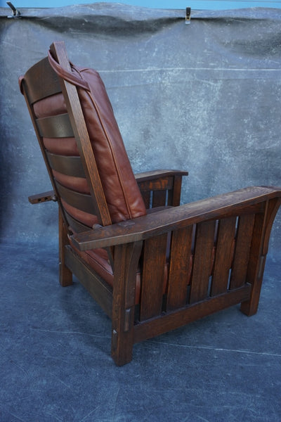 Arts & Crafts Flame Oak Morris Chair by Warren Hile in the Stickley Style 1980s F2542
