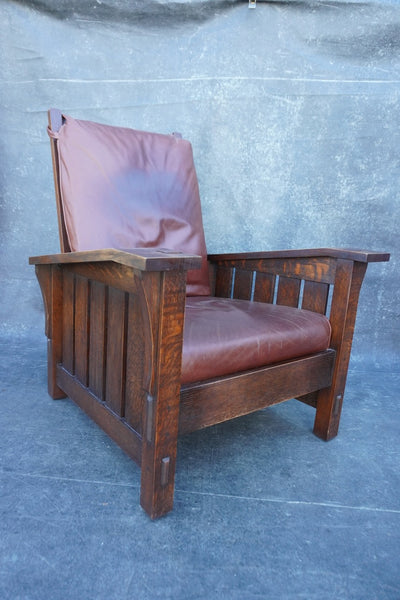 Arts & Crafts Flame Oak Morris Chair by Warren Hile in the Stickley Style 1980s F2542