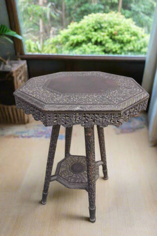 Southeast Asian Colonial Indochine Hand-Carved Side Table F2553