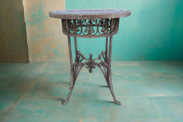 Spanish Revival Wrought Iron & Mosaic Tile Round Table F2561