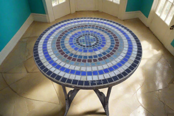 Spanish Revival Wrought Iron & Mosaic Tile Round Table F2561