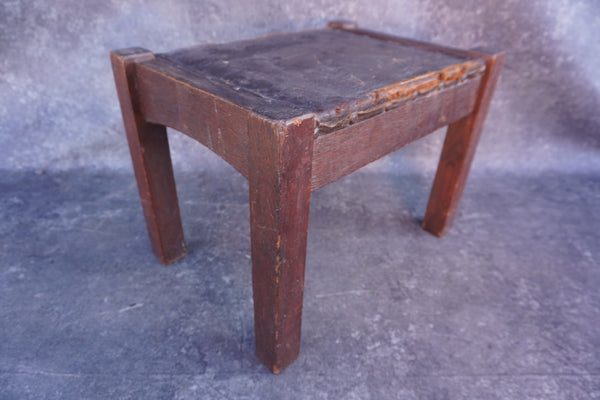 Arts & Crafts Small Leather Topped Stool F2583