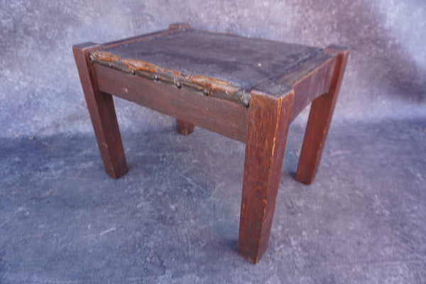 Arts & Crafts Small Leather Topped Stool F2583