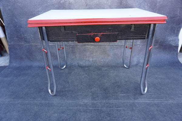 1930s Art Deco Chrome & Porcelain Enamel Table F2596