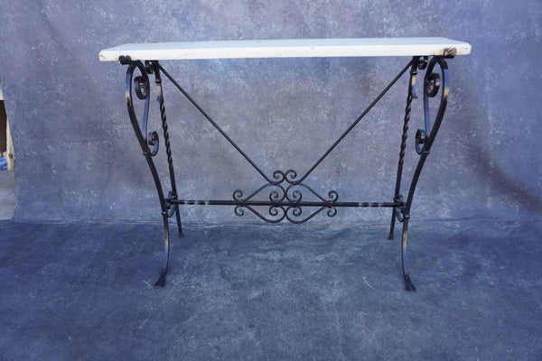 Spanish Revival Entry Table, Wrought Iron with Marble Top F2620