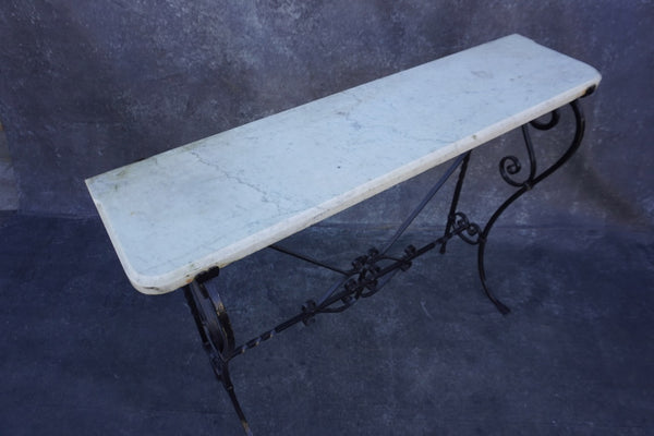 Spanish Revival Entry Table, Wrought Iron with Marble Top F2620