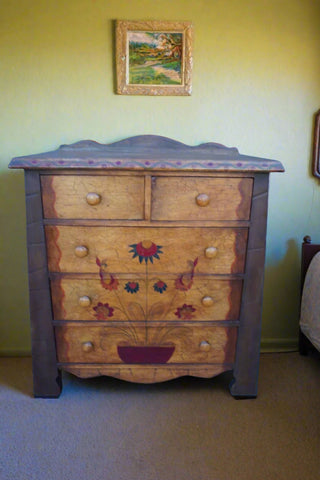 Monterey A-Frame Classic Dresser with Decoration and Crackle Finish  c 1931 F2630