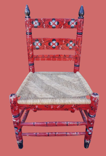Mexican Colonial Rush Seat Chair Style of Mexicali In Red, Black & White  F2672