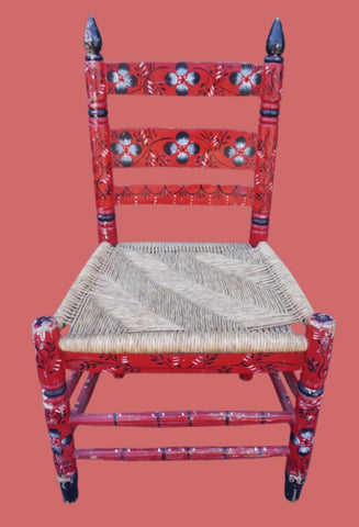 Mexican Colonial Rush Seat Chair Style of Mexicali In Red, Black & White  F2672