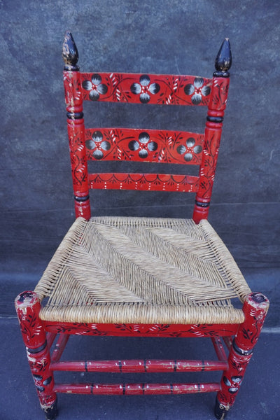 Mexican Colonial Rush Seat Chair Style of Mexicali In Red, Black & White  F2672