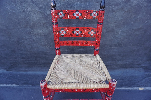 Mexican Colonial Rush Seat Chair Style of Mexicali In Red, Black & White  F2672