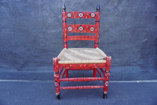 Mexican Colonial Rush Seat Chair Style of Mexicali In Red, Black & White  F2672