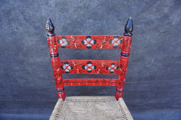 Mexican Colonial Rush Seat Chair Style of Mexicali In Red, Black & White  F2672