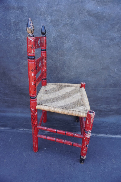Mexican Colonial Rush Seat Chair Style of Mexicali In Red, Black & White  F2672