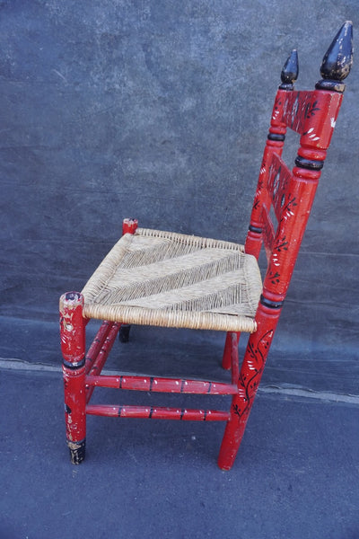 Mexican Colonial Rush Seat Chair Style of Mexicali In Red, Black & White  F2672