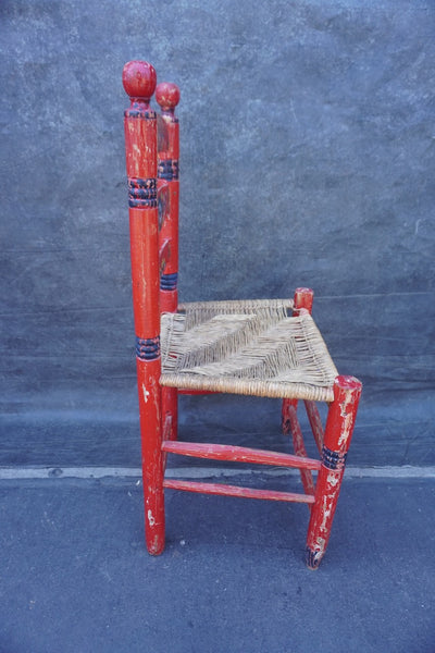 Mexican Colonial Rush Seat Chair Red with Multi-Colored Floral F2673