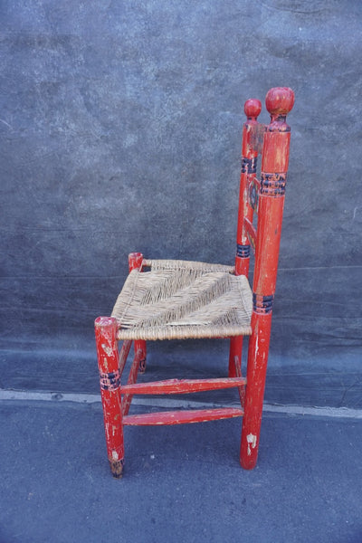 Mexican Colonial Rush Seat Chair Red with Multi-Colored Floral F2673