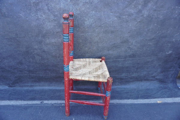 Mexican Colonial Rush Seat Chair Multi-Floral c 1930s F2674