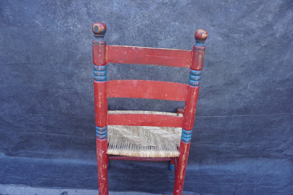 Mexican Colonial Rush Seat Chair Multi-Floral c 1930s F2674