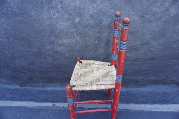 Mexican Colonial Rush Seat Chair Multi-Floral c 1930s F2674