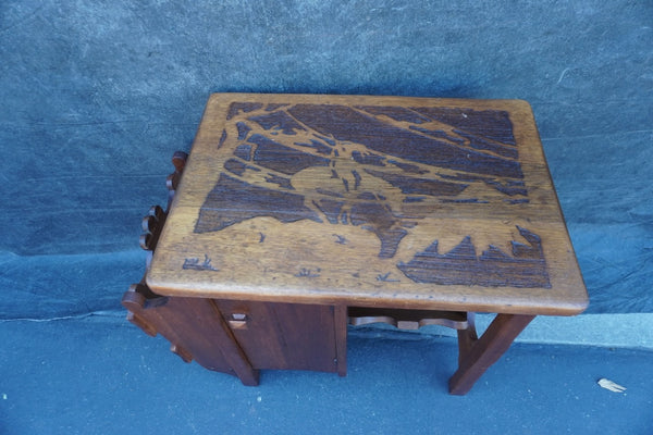 Kroehler Del Rey Multipurpose Table with Iconic End of the Road  Indian Brave Carved in Low Relief F2676