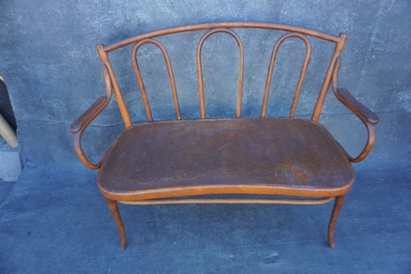 Gebruder Thonet Embossed Seat Bentwood Bench F2740