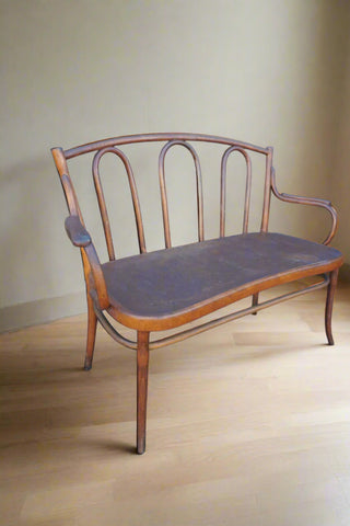 Gebruder Thonet Embossed Seat Bentwood Bench F2740