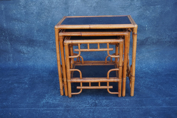 Antique Bamboo Ratan Nesting Tables F2762